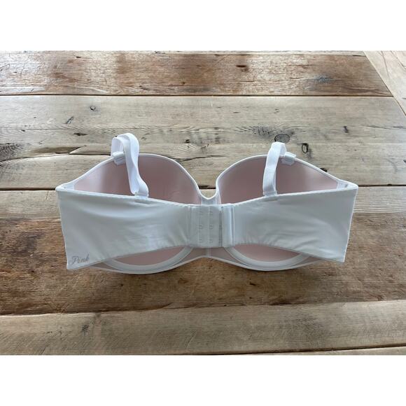Victoria's Secret PINK White Logo 34C Wear Everywhere Lined Strapless Bra - Picture 2 of 2